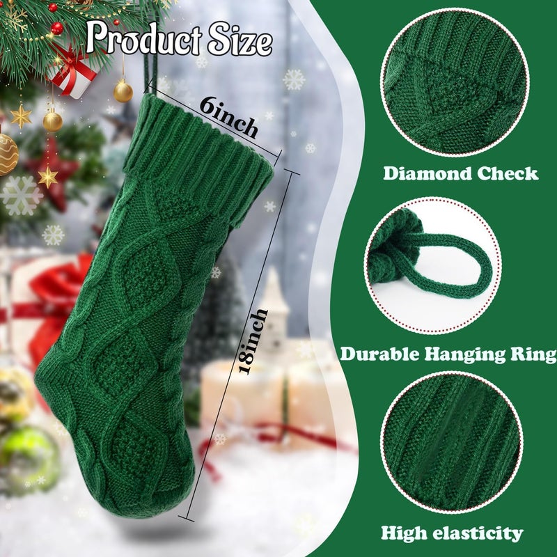 OYB Christmas Stockings，18 Inches Knitted Christmas Stockings，Large Christmas Stockings，Decorations for Family Holiday Xmas Party (Green) - Image 5